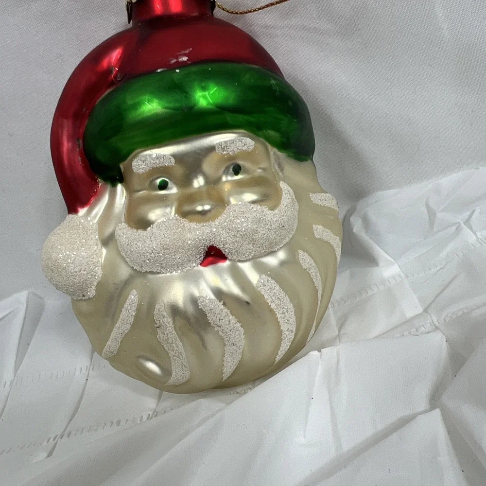 Vintage Mercury Glass Christmas Ornament West Germany Mica SANTA CLAUS FACE Head